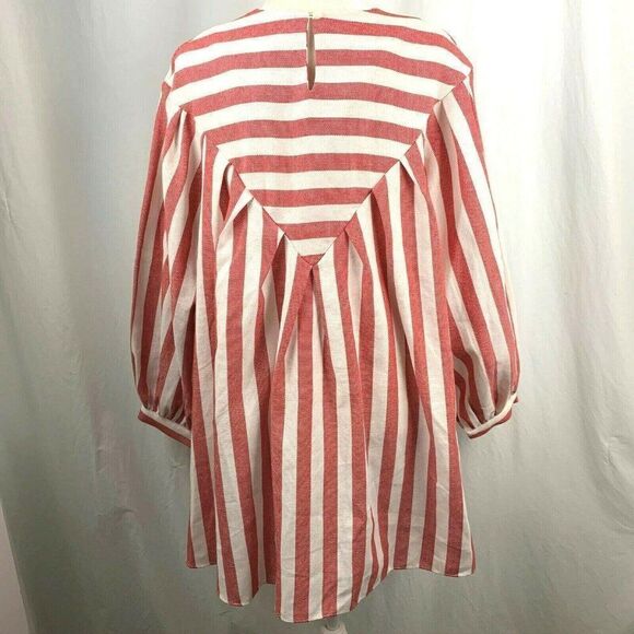 Storets Julia Two Way Mini Dress S M Red White Stripe Knit Pockets Pleated Front - Picture 4 of 5